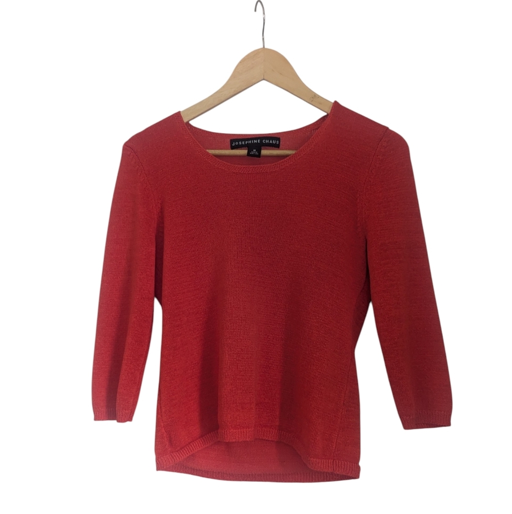 Woman's Josephine Chaus Red/Orange Boatneck Knit 3/4 Sleeve Top- Size Medium